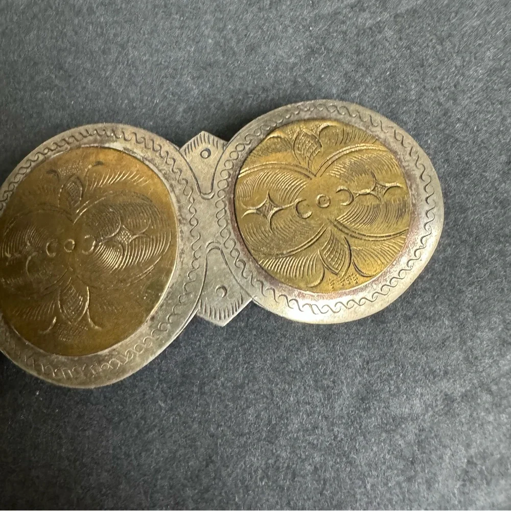 Vintage Boho Hair Clip Large Barrette Mixed Metal Brass‎ Silver Western Cowgirl